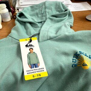 QUIKSILVER YOUTH MEDIUM 7/8 LIGHT GREEN HOODIE NEW WITH TAGS